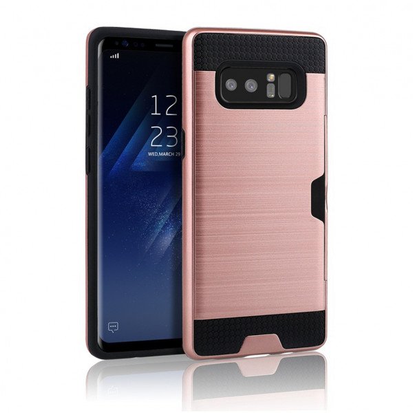 Wholesale Galaxy Note 8 Credit Card Armor Hybrid Case (Rose Gold)